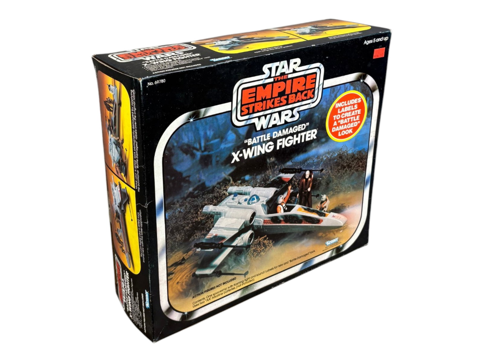 1981 Star Wars ESB Battle Damaged X-Wing Fighter: Vintage and Original, Star Wars The Empire Strikes Back "Battle Damaged - X-Wing Fighter" by Kenner, 1981. Box appears to be factory taped and sealed at both ends. There is an original price sticker a