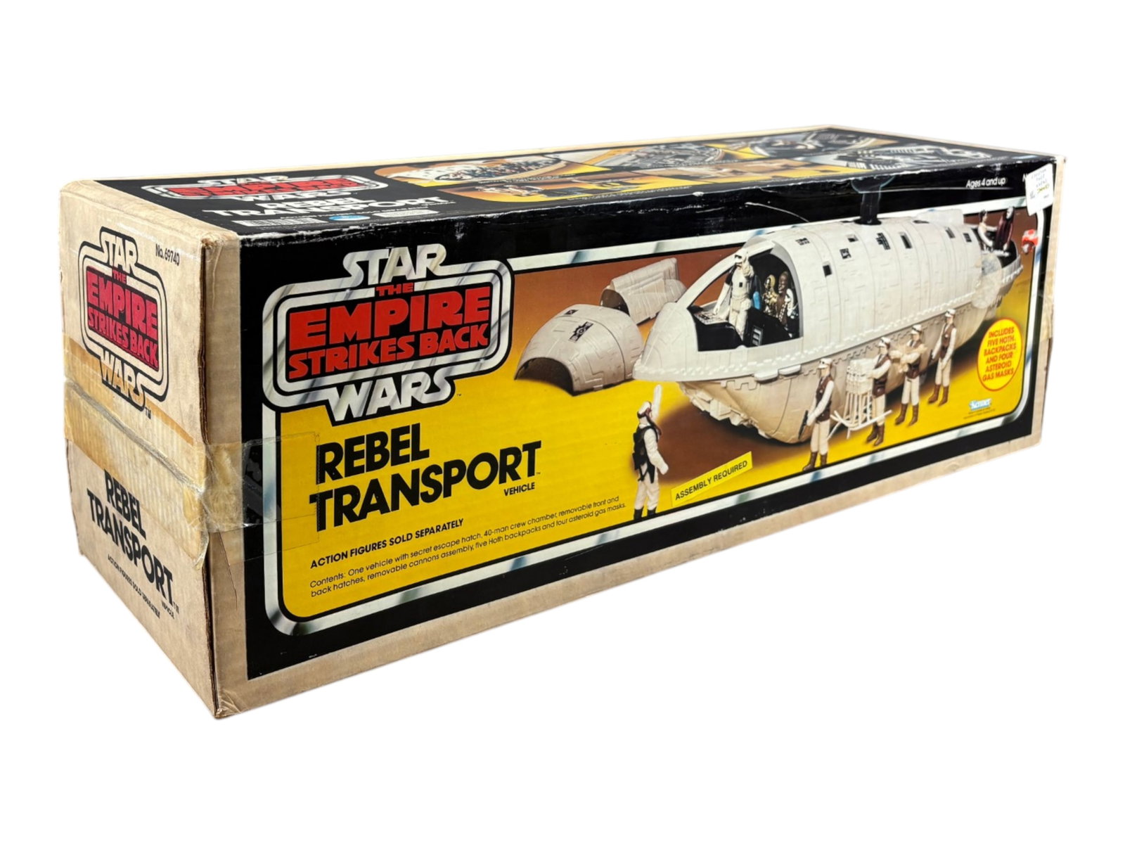 1982 Star Wars ESB Rebel Transport Vehicle, Kenner: Vintage and Original, Star Wars The Empire Strikes Back "Rebel Transport" vehicle by Kenner, 1982. First issue with yellow background. Box appears to be factory taped and sealed at both ends. Box has 