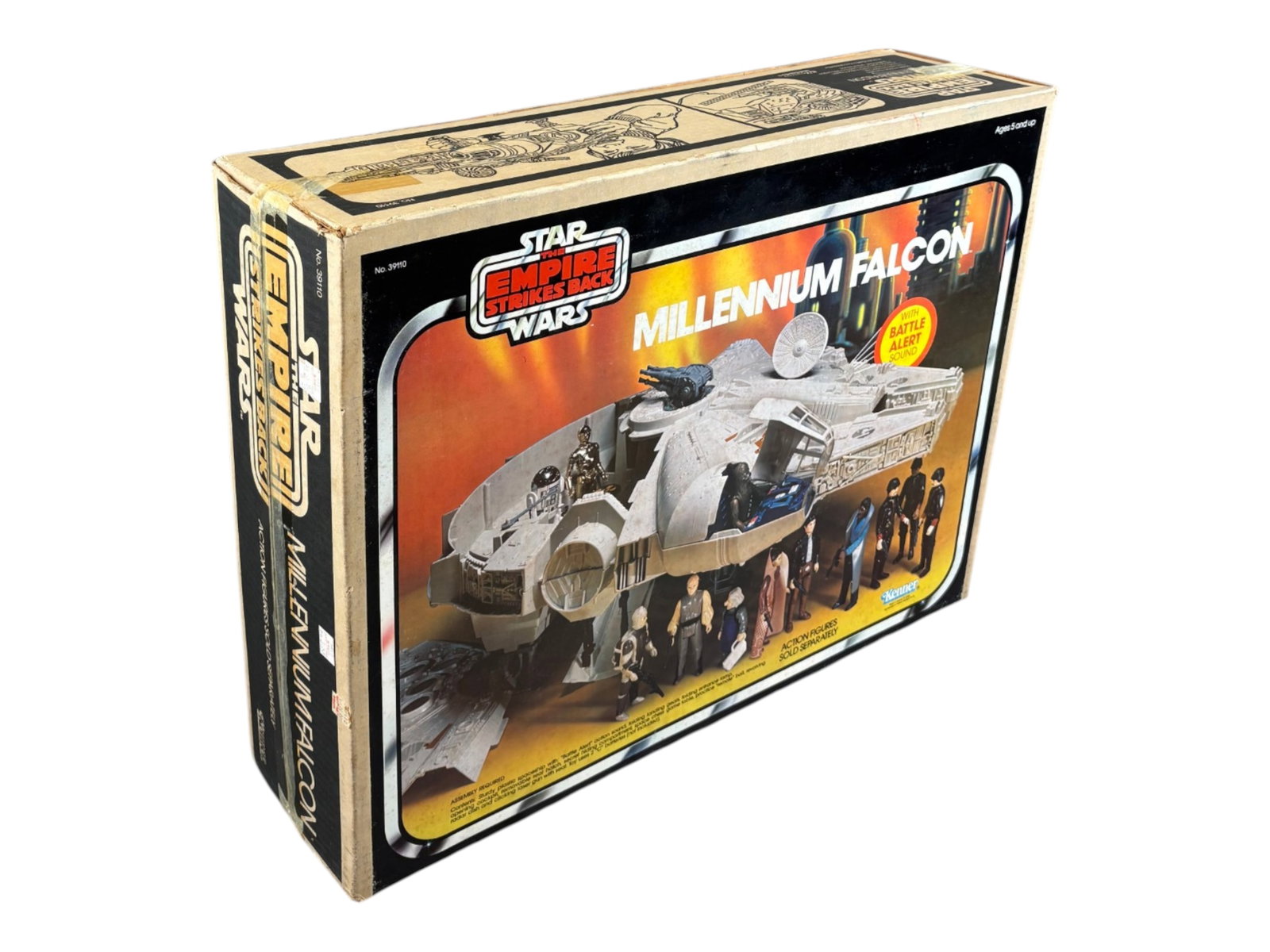 1981 Star Wars ESB Millennium Falcon, Kenner: Vintage and Original, Star Wars The Empire Strikes Back "Millennium Falcon" with Battle Alert sound Kenner, 1981. Bespin photo box. Box appears to be factory taped and sealed at both ends, however the