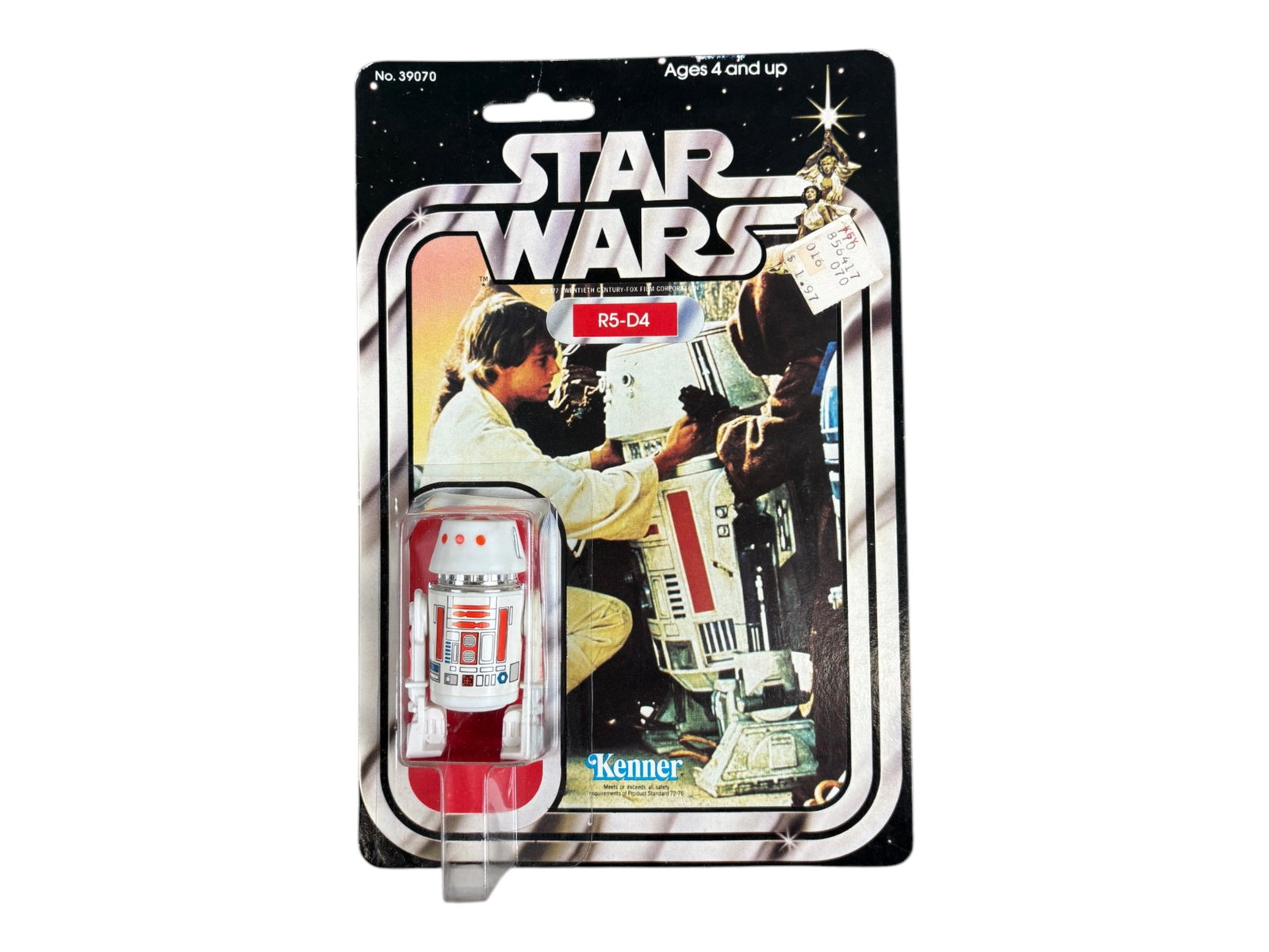 MOC 1979 Star Wars R5-D4, 21 Back-A, Kenner: Vintage, Mint on Card, Star Wars "R5-D4" action figure by Kenner, 1979. 21 Back-A. Punched card with blister firmly attached all around, however slightly dented at top left. Blister is clear, not