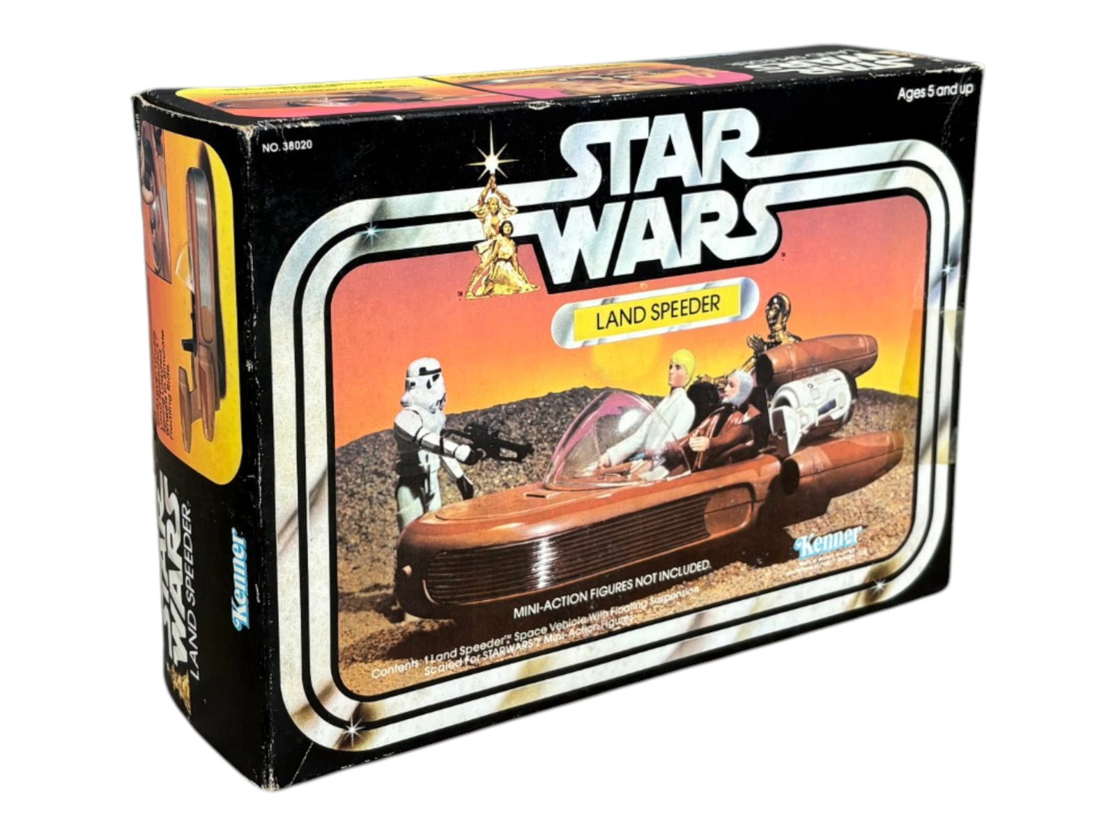 1979 Star Wars Land Speeder, Kenner, Boxed: Vintage and Original, Star Wars "Land Speeder" by Kenner, 1979. The factory tape has dried up at one end and is opened, however still sealed on the other end. Toy appears to have never been removed