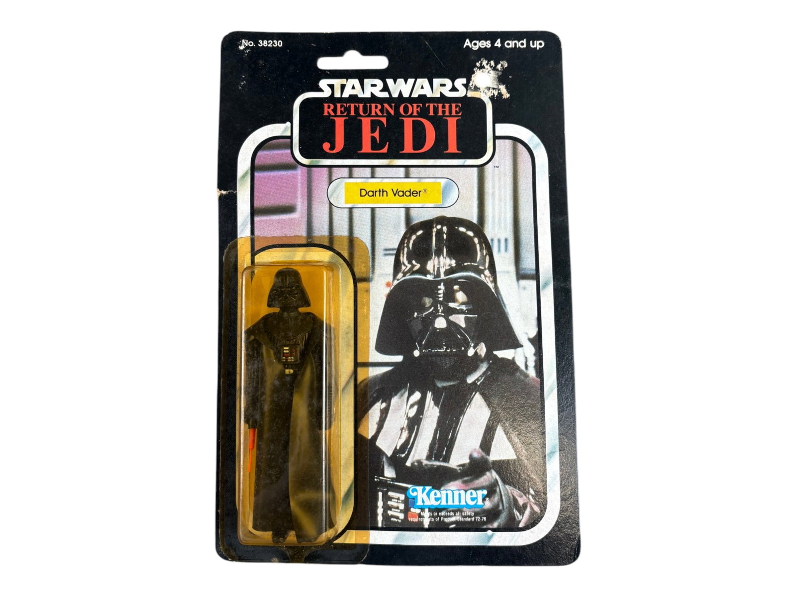 MOC 1983 Star Wars ROTJ Darth Vader, 77 Back-A: Vintage, Mint on Card, Star Wars Return of the Jedi "Darth Vader" action figure by Kenner, 1983. 77 Back-A. Punched card with blister firmly attached all around, however yellowed. Blister has surface 