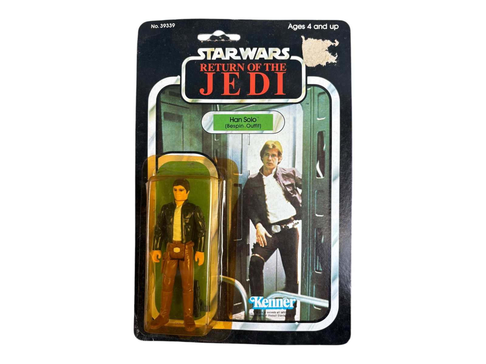 MOC 1983 Star Wars ROTJ Han Solo, 79 Back-A: Vintage, Mint on Card, Star Wars Return of the Jedi "Han Solo (Bespin Outfit)" action figure by Kenner, 1983. 79 Back-A. Unpunched card with blister firmly attached all around, however yellowed, and s
