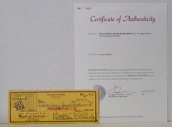 WALT DISNEY SIGNED CHECK: WALT DISNEY SIGNED CHECK. 1953 GREAT SIGNATURE