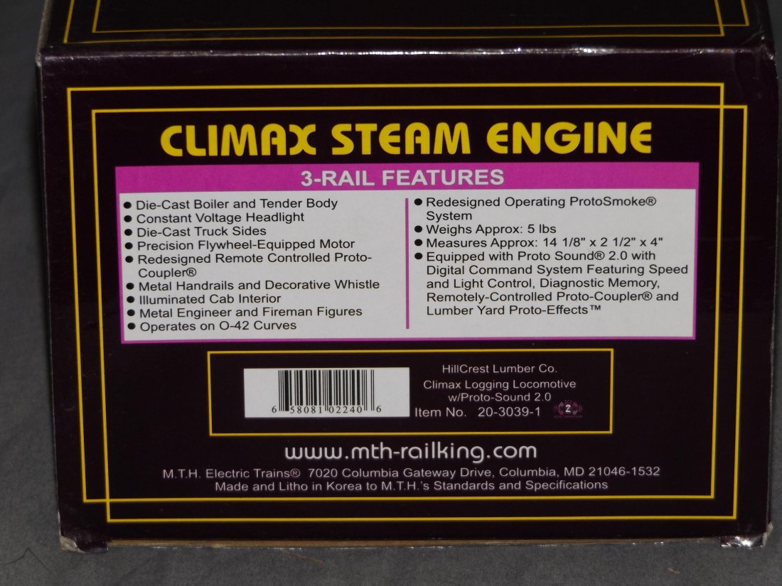 MTH 20-3039-1, Climax Logging Loco, w/Proto 2.0 (1 of 2)