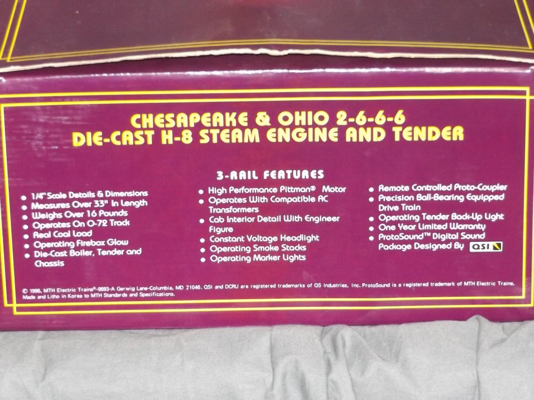 MTH C&O H-8 Allegheny Steam Engine w/Proto Sound (1 of 3)
