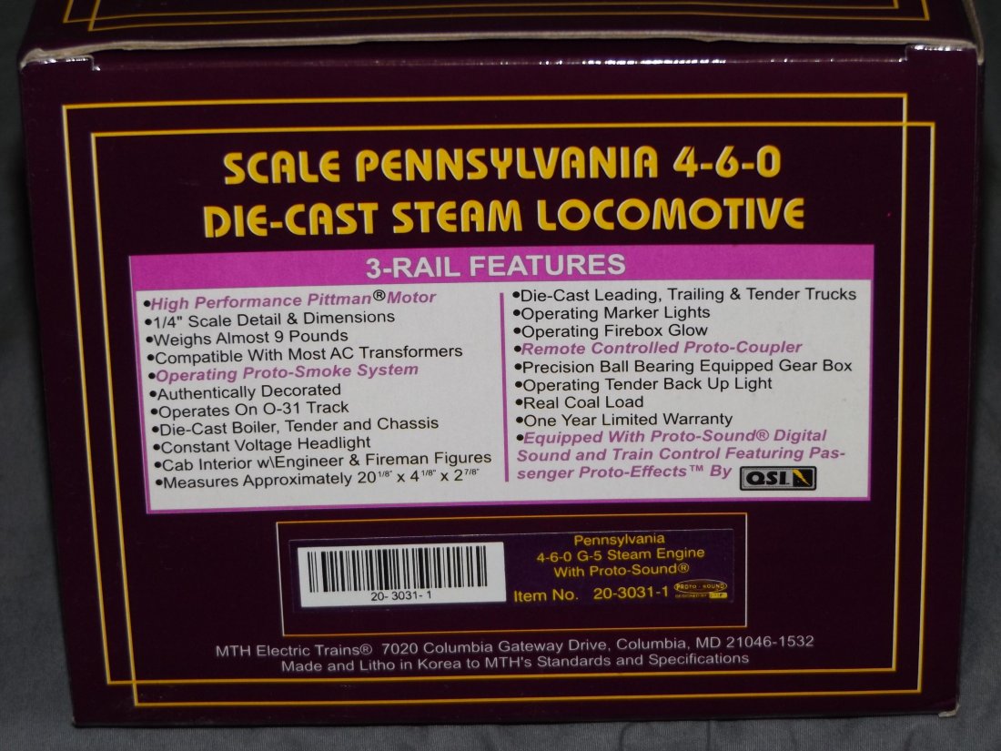 MTH 20-3031-1 Pennsylvania G-5 Steam w/Proto (1 of 2)