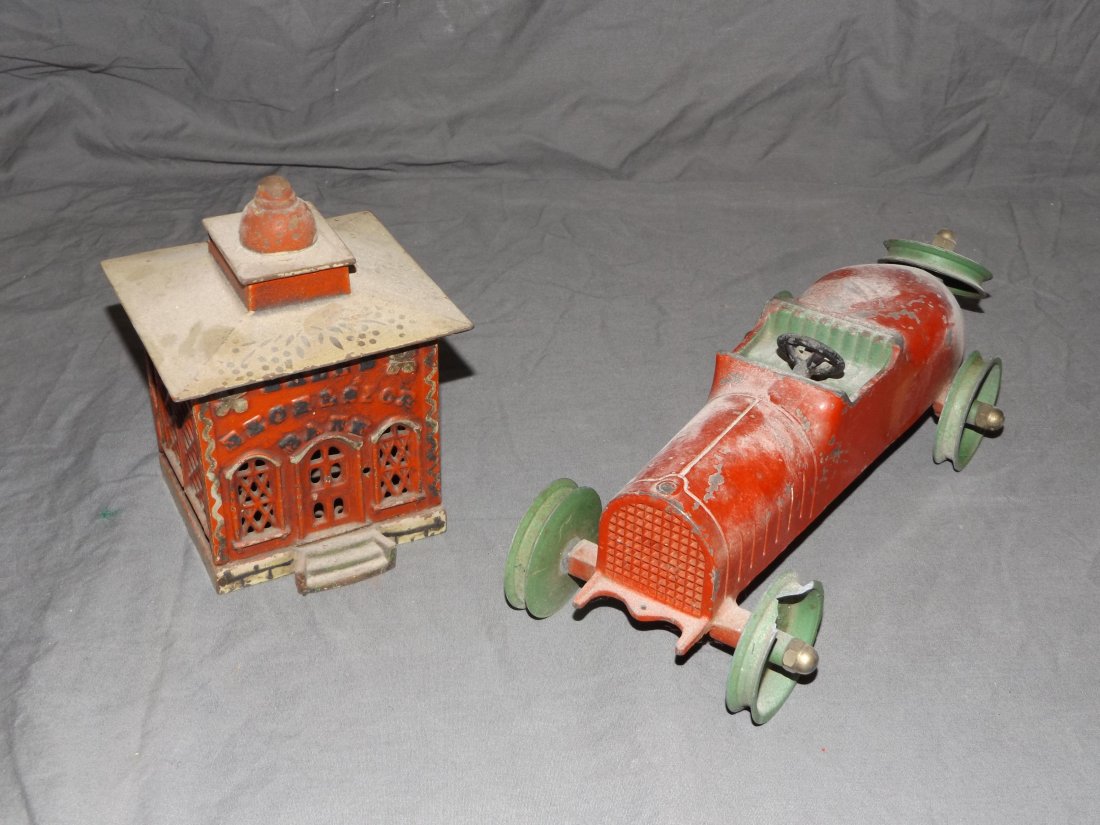 2 Piece Toy Lot, Hall's Excelsior Bank & Metal Car (1 of 2)