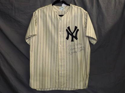 Mickey Mantle Signed Yankees Jersey: Lot consists of a New York Yankees Jersey, signed and inscribed "To Walter, Best Wishes Mickey Mantle". Tag in neck is marked "Athletic Sportwear". Comes with JSA Letter of Authenticity.