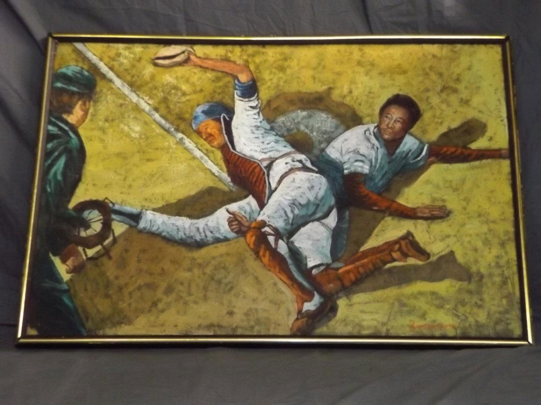 Lou Brock Sliding Home, Mixed Media Painting (1 of 2)