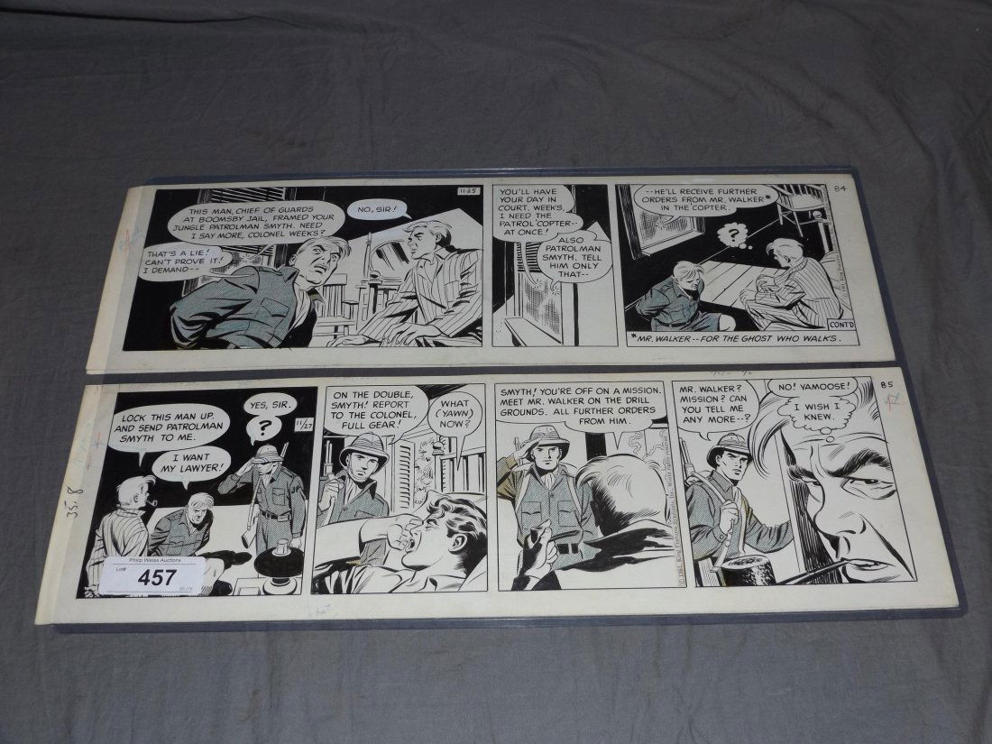 (4) 1961 The Phantom Orig Comic Strip Art: (4) 1961 The Phantom Original Comic Strip Art, from the Lee Falk Collection, art by Bill LIgnante, after Wilson McCoy suddenly died, Lignante did the strip until Sy Barry began, King Features Syndicat