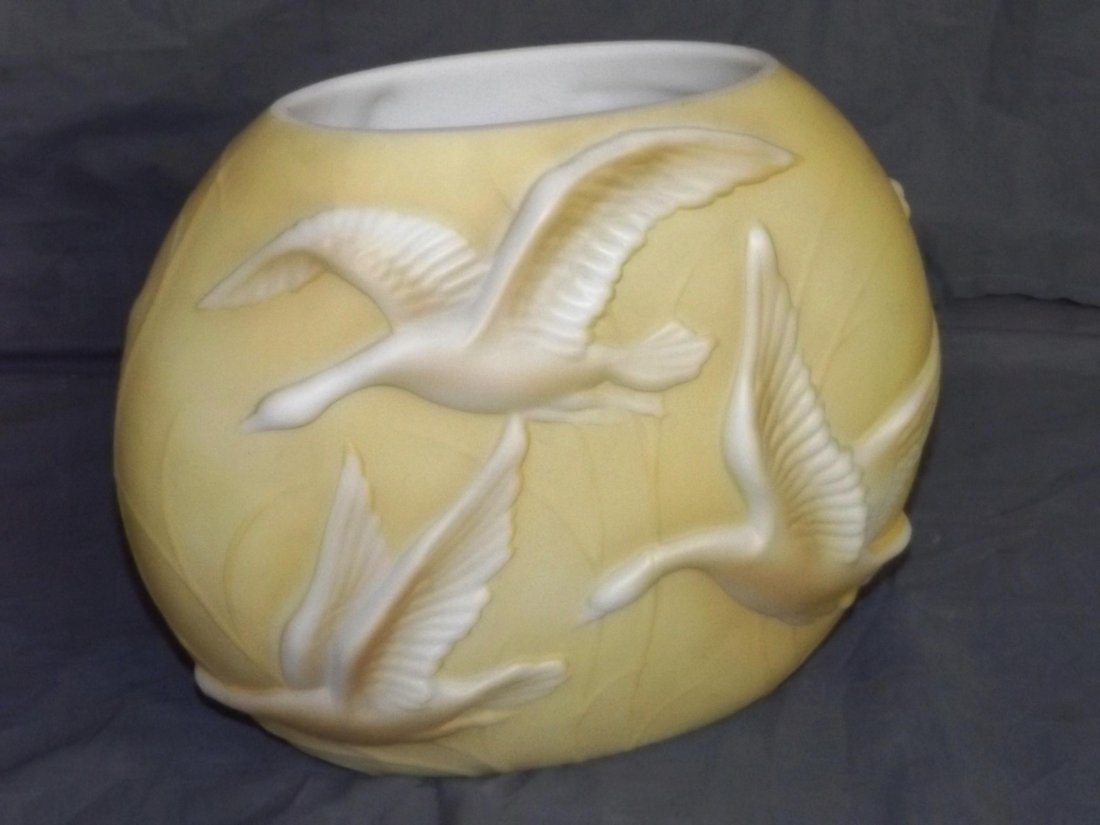 Phoenix Glass Vase. Tan with White Birds (1 of 2)