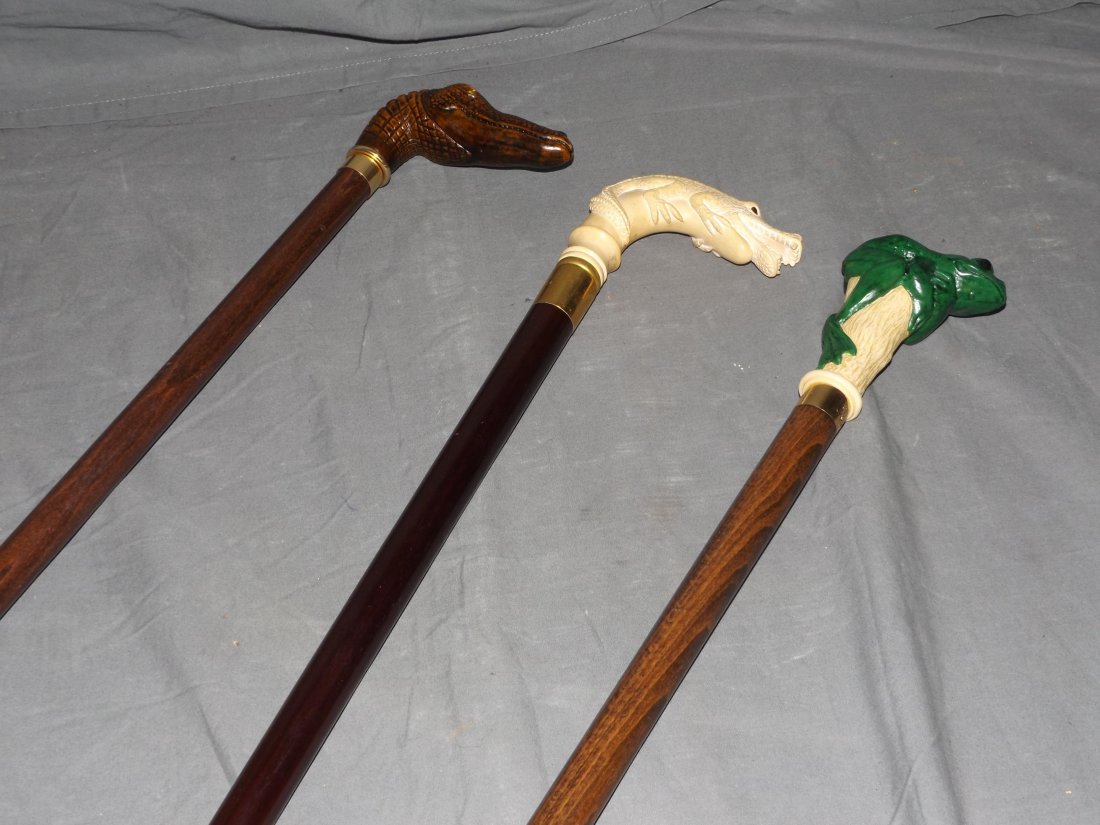 Lot of 3 Canes with Figural Carved Handles (1 of 4)