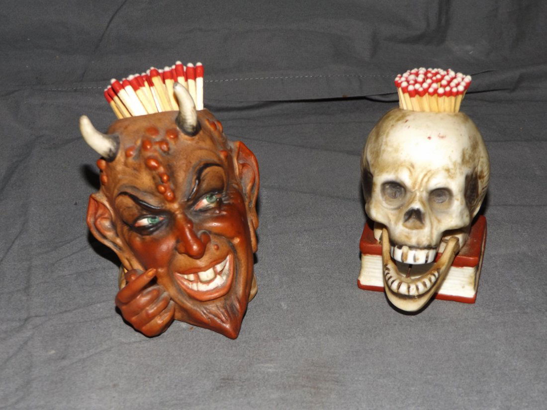 (2) Figural Matchstick Holders, Skull & Devil (1 of 3)