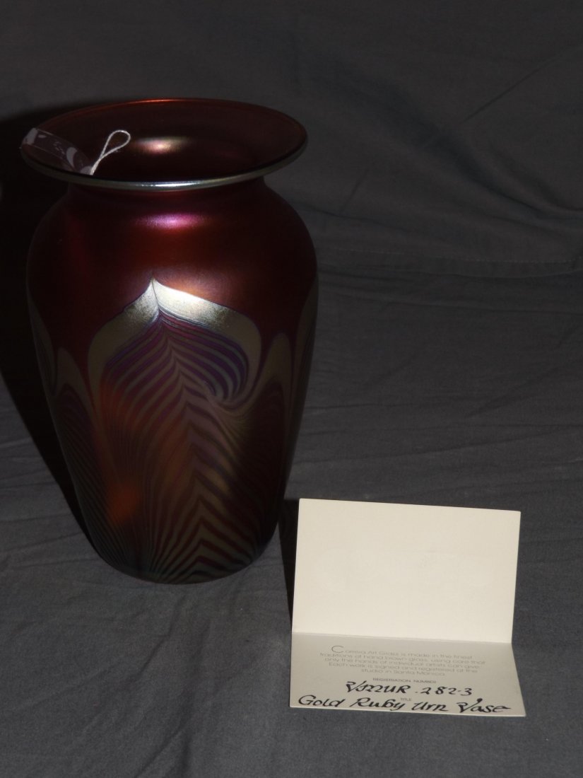 Correia Art Glass. Gold Ruby Urn Vase (1 of 4)