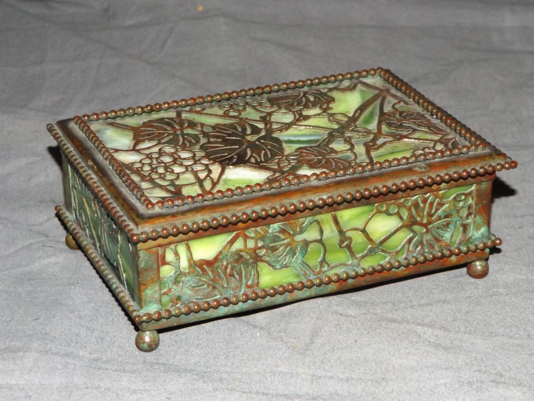 Tiffany. Bronze and Green Glass Box. (1 of 6)