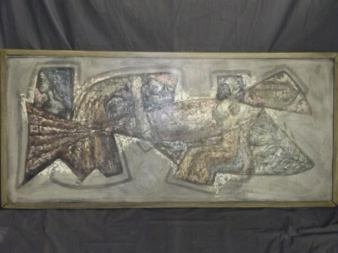 Mid Century Modern Oil on Board. (1 of 4)