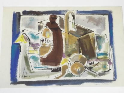 Leon Wall (1916 - 1980) Abstract.: Watercolor on Paper. Dated and Signed 1955. 10" x 14 1/2"