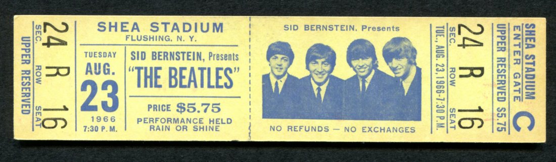 1966 Beatles Unused Shea Stadium Concert Ticket (1 of 2)