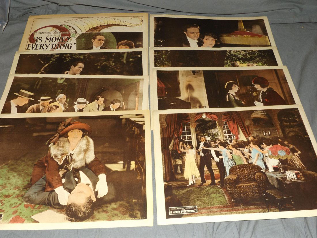 Is Money Everything, 1923 Lobby Card Set: Lot consists of a complete lobby card set for "Is Money Everything", Lee-Bradford, 1923. Set contains 8 lobby cards, each approx. 11" x 14". Starring Miriam Cooper, Martha Mansfield, and Norman Kerry.