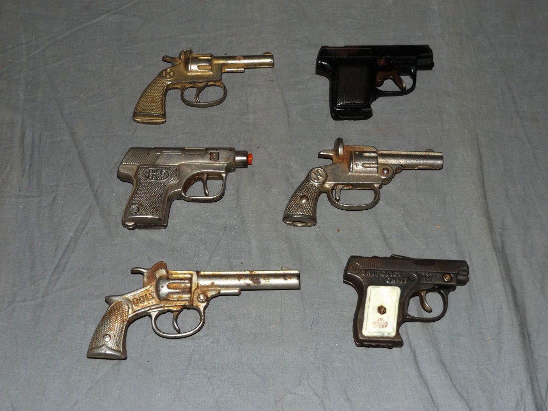 Lot of 6 Vintage Cast Iron Toy Cap Guns (1 of 2)