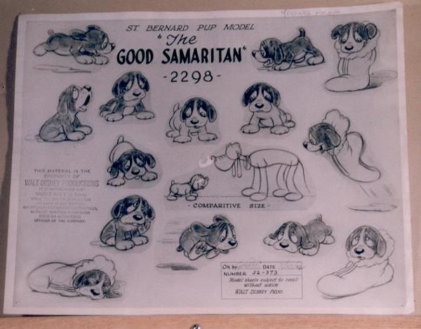 LOT OF 5 PLUTO PRODUCTION MODEL SHEETS: LOT CONSISTS OF (5) PRODUCTION MODEL SHEETS ALL FEATURING IMAGES OF PLUTO. INCLUDES: PLUTO & ST. BERNARD PUP, (2) PLUTO & WHARF RAT, PLUTO & TURTLE, AND PLUTO & KID BROTHER. EACH IS UNFRAMED AND APPRO