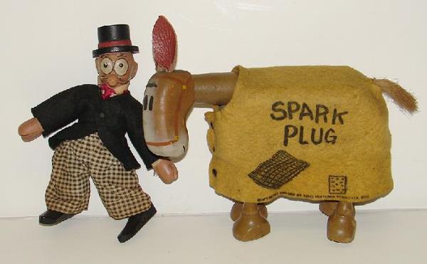SCHOENHUT. LOT OF TWO.: BARNEY GOOGLE AND SPARK PLUG. THE PAIR IS IN EXCELLENT ORGIGINAL CONDITION. CLOTHING IS IN VERY FINE CONDITION. ALL ORIGINAL. LABELS STILL INTACT.
