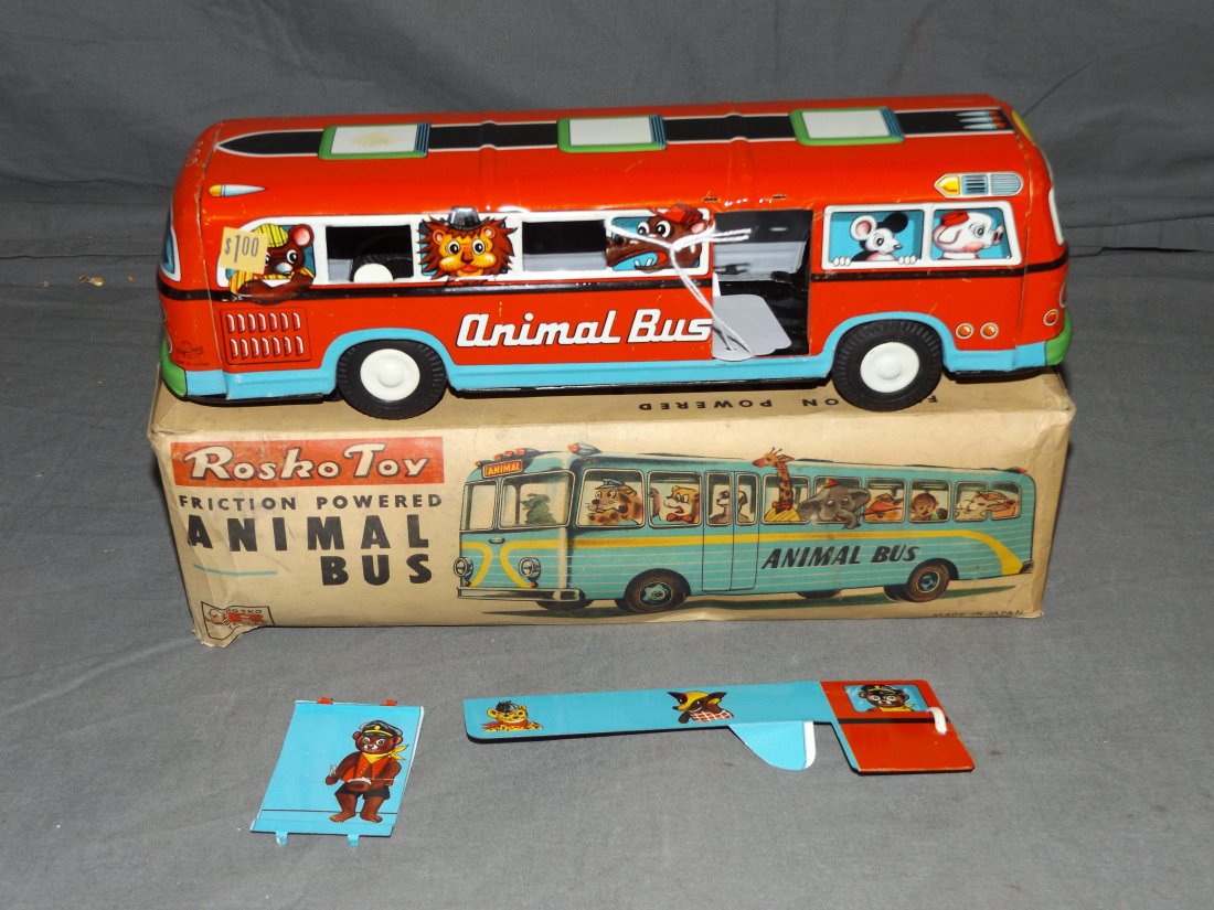 Boxed Rosko Friction Tin Litho Animal Bus (1 of 6)