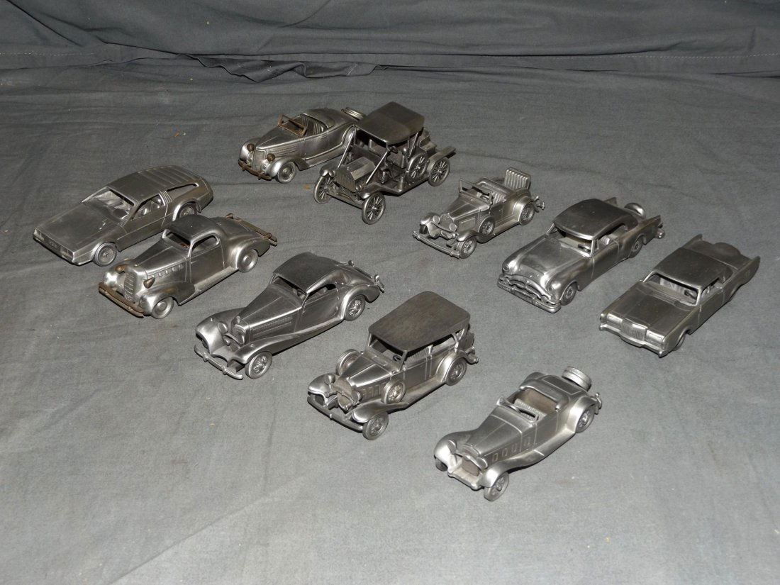 Franklin Mint, Lot of 10 Assorted Pewter Cars. (1 of 2)