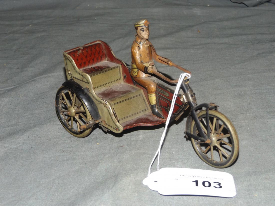 Tin Lithographed G&K Motorcycle with Sidecar (1 of 5)