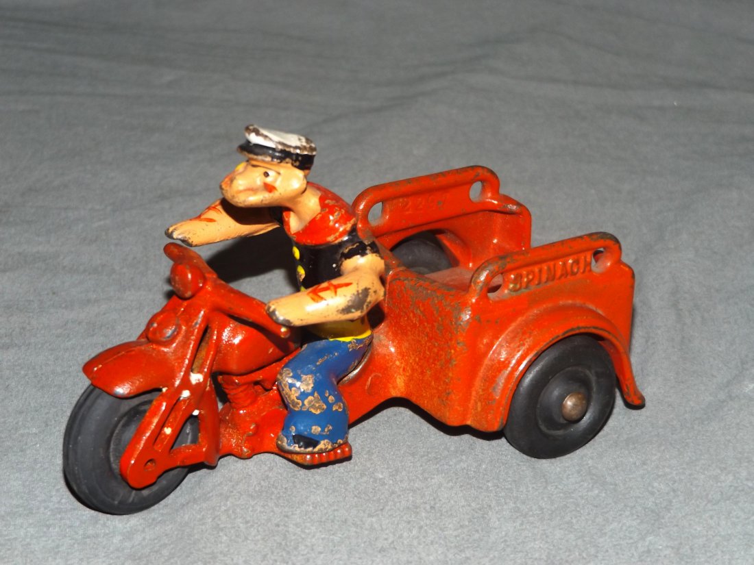 Hubley Popeye Spinach Patrol Motorcycle Toy. (1 of 5)