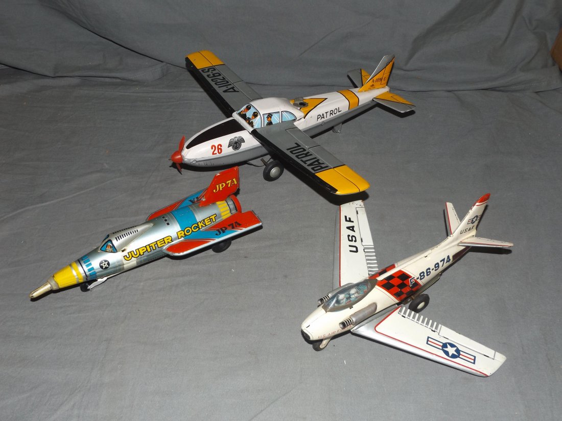 Lot of 3 Tin Litho Airplane Friction Toys (1 of 2)