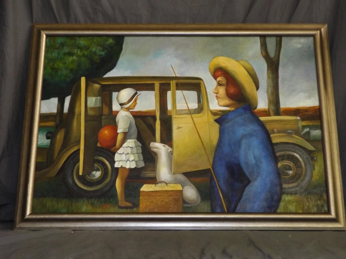 1920's Style Unsigned Oil on Canvas Painting (1 of 3)