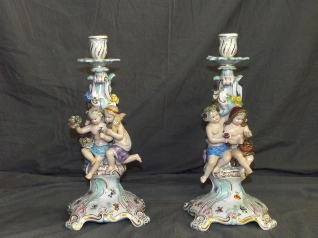 Pair of Meissen Candle Sticks. (1 of 9)