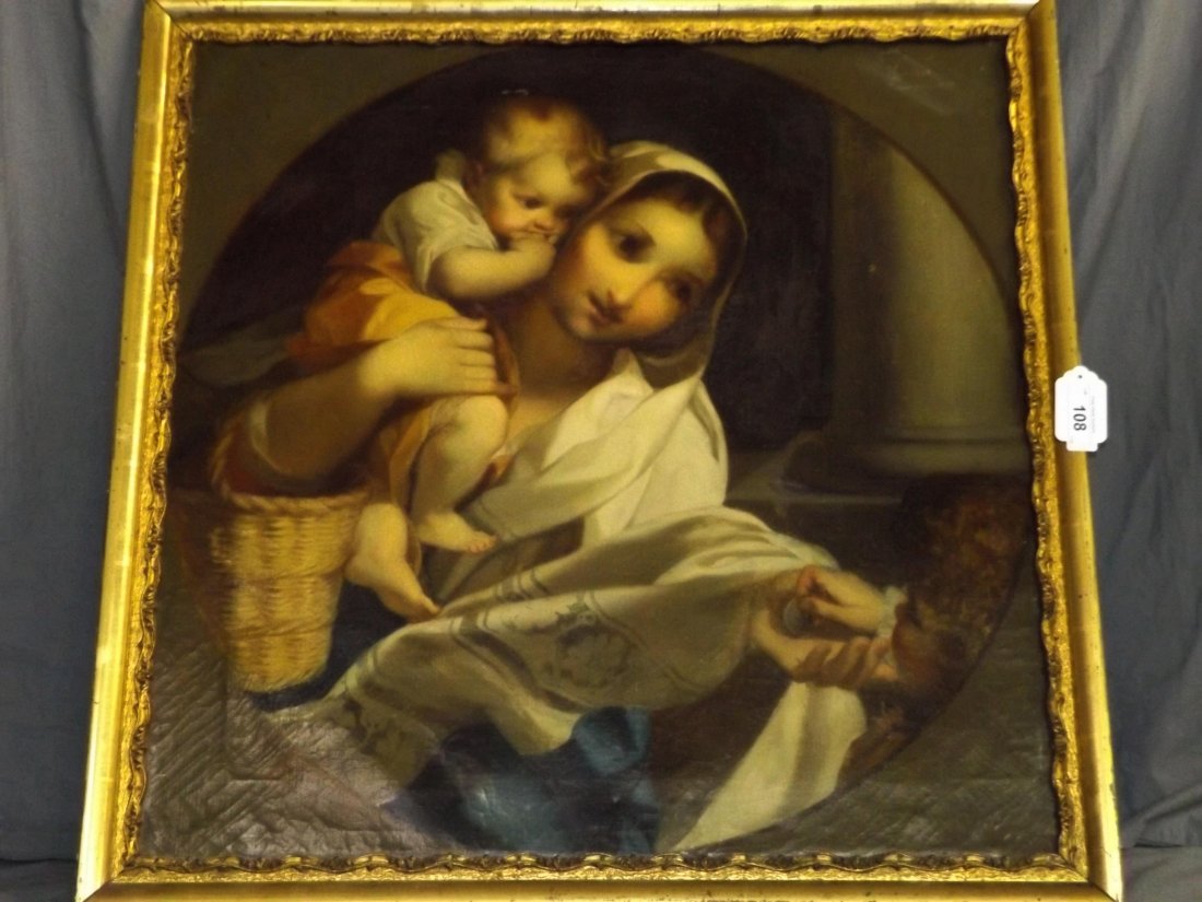 Large Oil on Canvas Painting, Woman & Child (1 of 4)