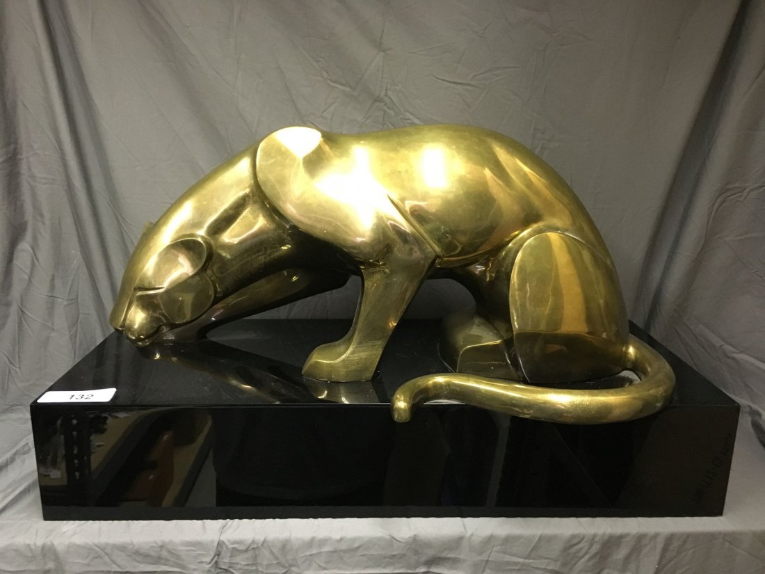 Gold Finish Metal Panther Sculpture, Signed Ltd Ed (1 of 6)