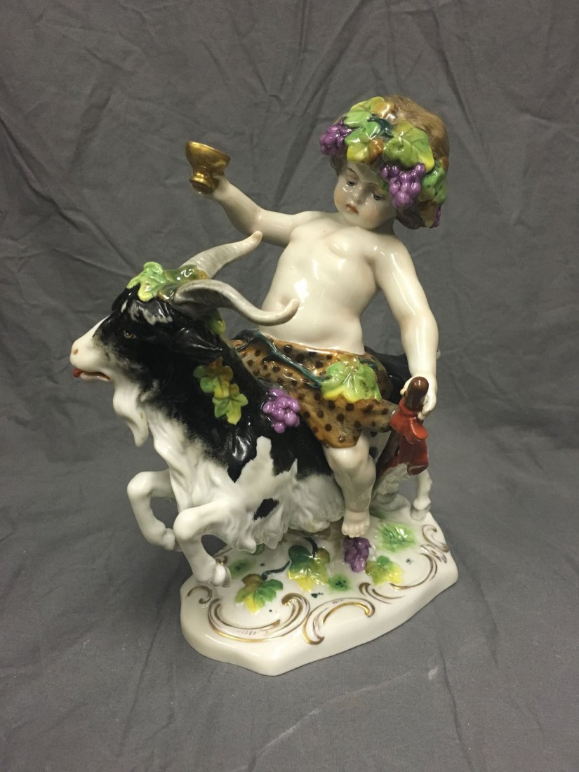 Dresden Porcelain, Cupid Riding Goat Figurine (1 of 3)
