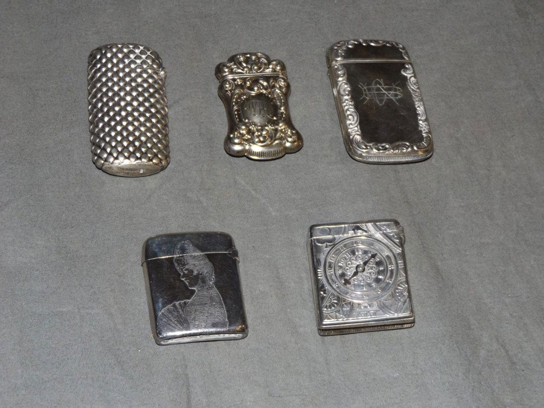 Lot of Five Sterling Silver Match Safes. (1 of 2)