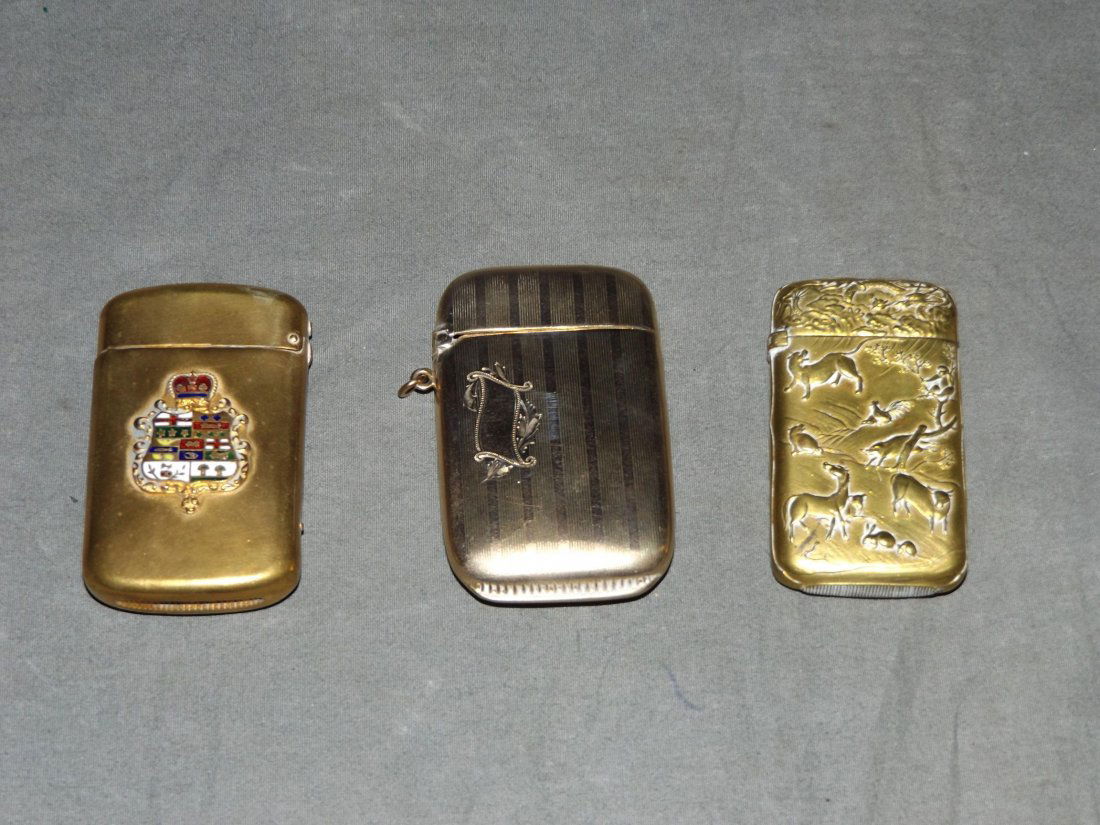 Lot of Three Gold Washed Match Safes. (1 of 2)