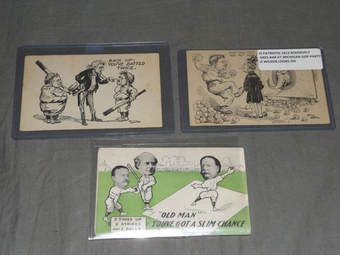 Lot of Three Political-Baseball Postcards. (1 of 5)