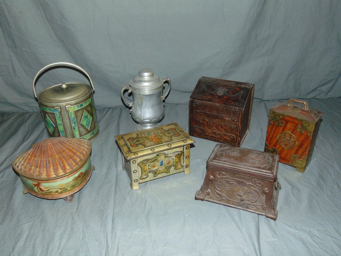Lot of Figural Bisquit Tins. (1 of 8)