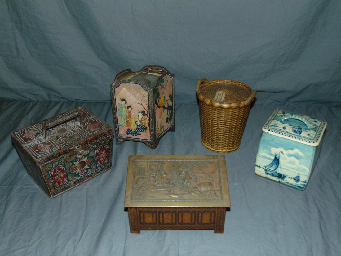Lot of Figural Bisquit Tins. Five Pieces. (1 of 10)