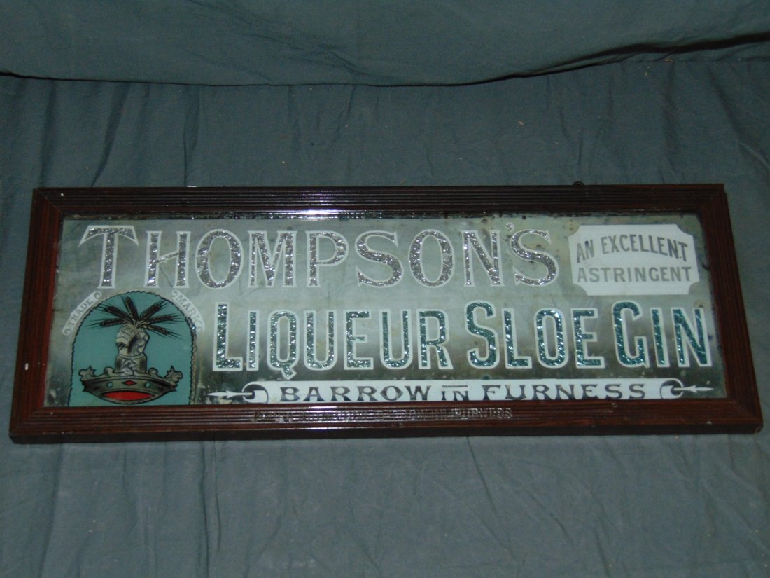 Thompson's Liqueur Sloe Gin Glass Mirror Sign. (1 of 1)
