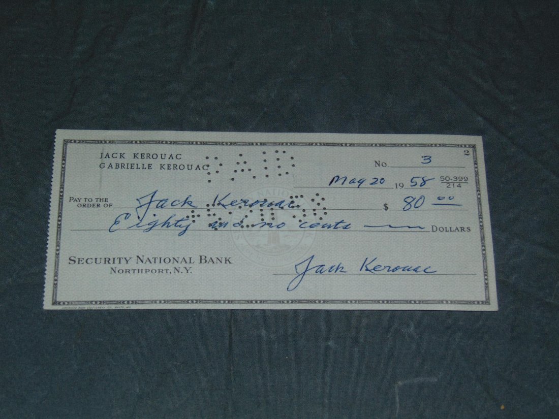 Jack Kerouac Thrice Signed Check. (1 of 4)