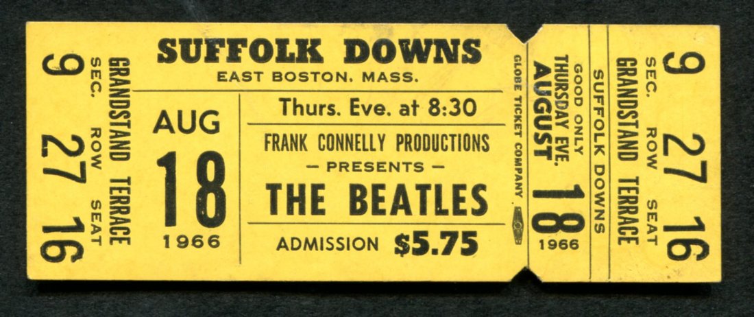 1966 Beatles Boston Suffolk Downs Concert Ticket (1 of 2)
