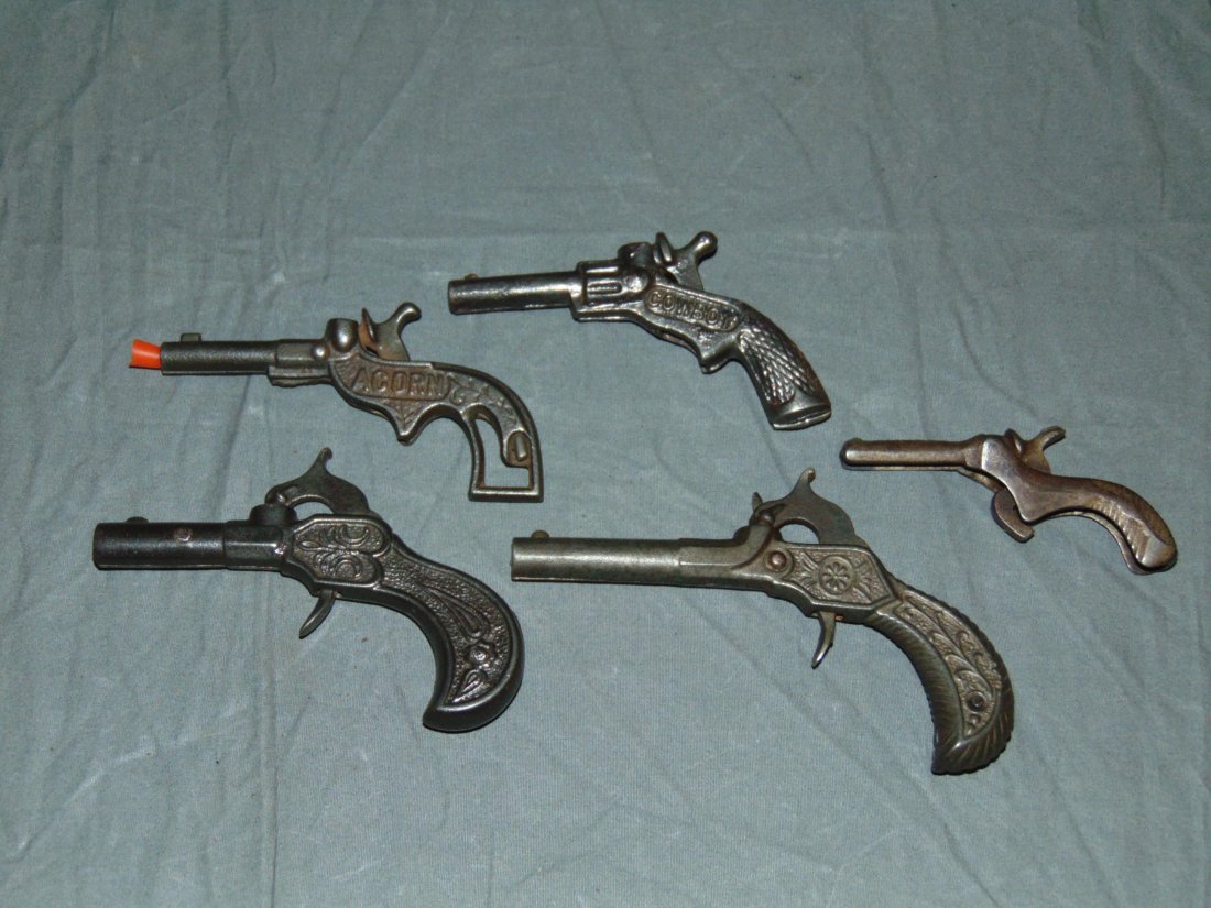 (5) Vintage Miniature Cast Iron Toy Cap Guns