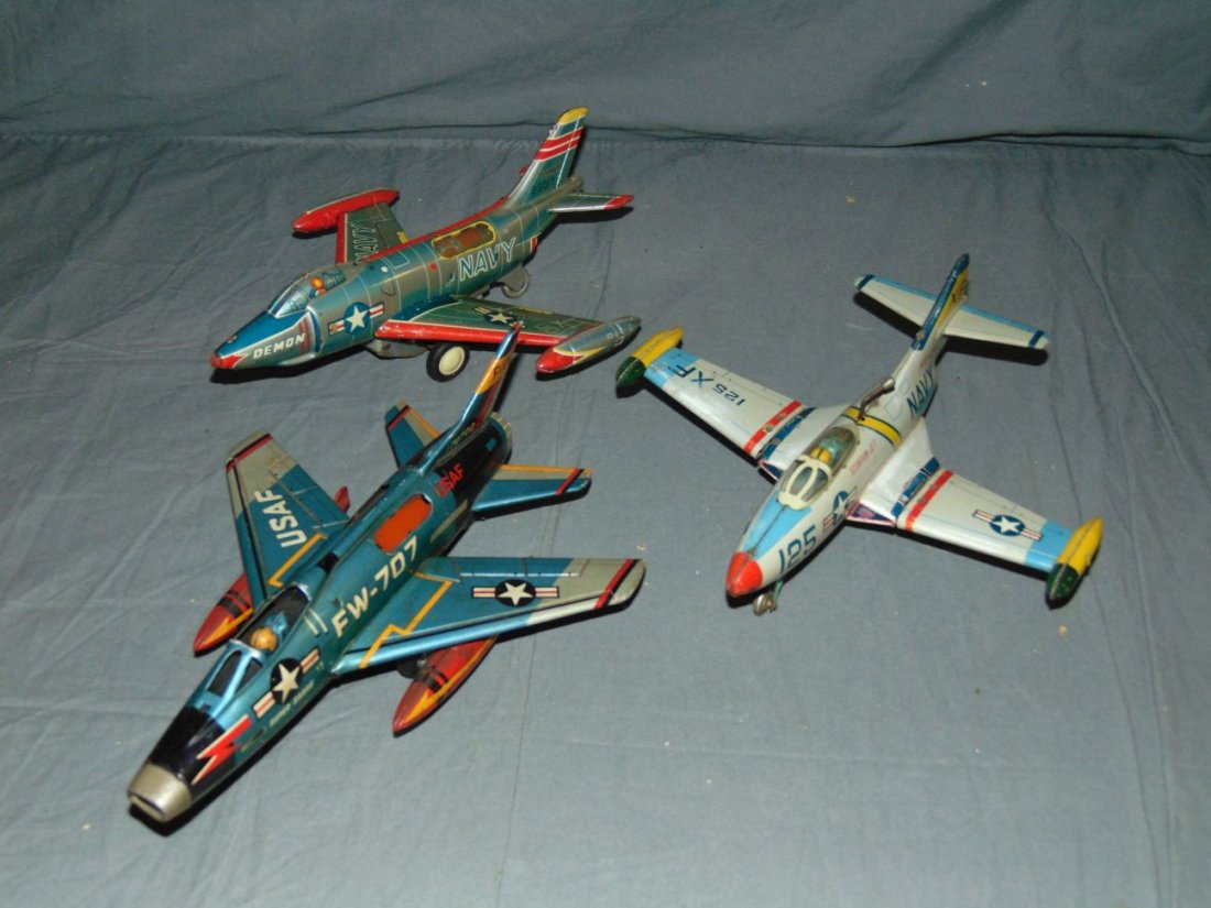 3 Tin Lithographed Yonezawa Friction Toy Airplanes (1 of 2)