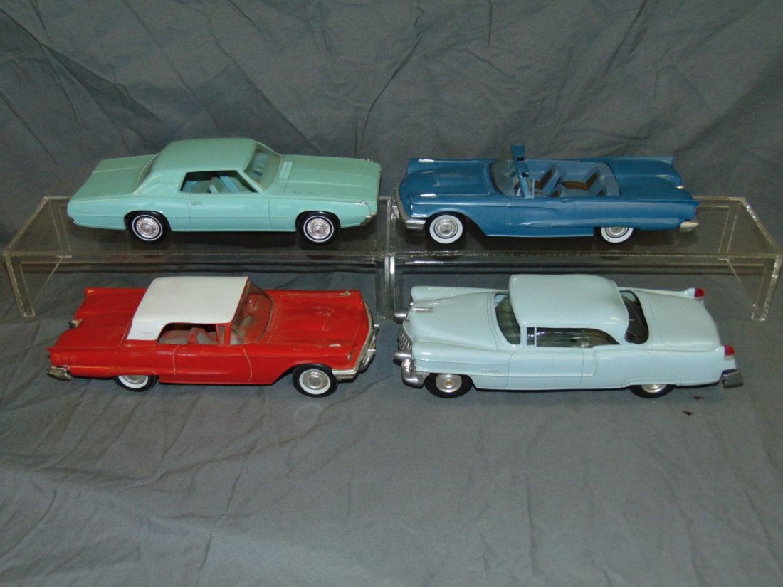 (4) AMT Model Promo Cars: Includes Thunderbird, Cadillac, Thunderbird. Some wear to each. Examine