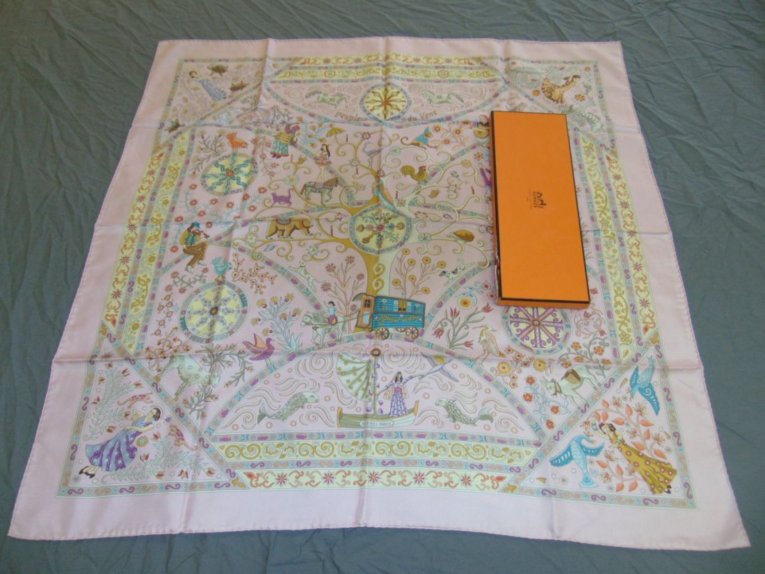 Hermes Silk Scarf. "Peuple du Vent." w/box. (1 of 4)
