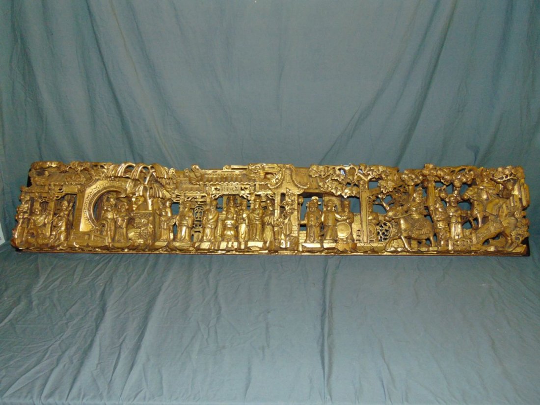 Large Chinese Gilt and Carved Wood Panel (1 of 5)